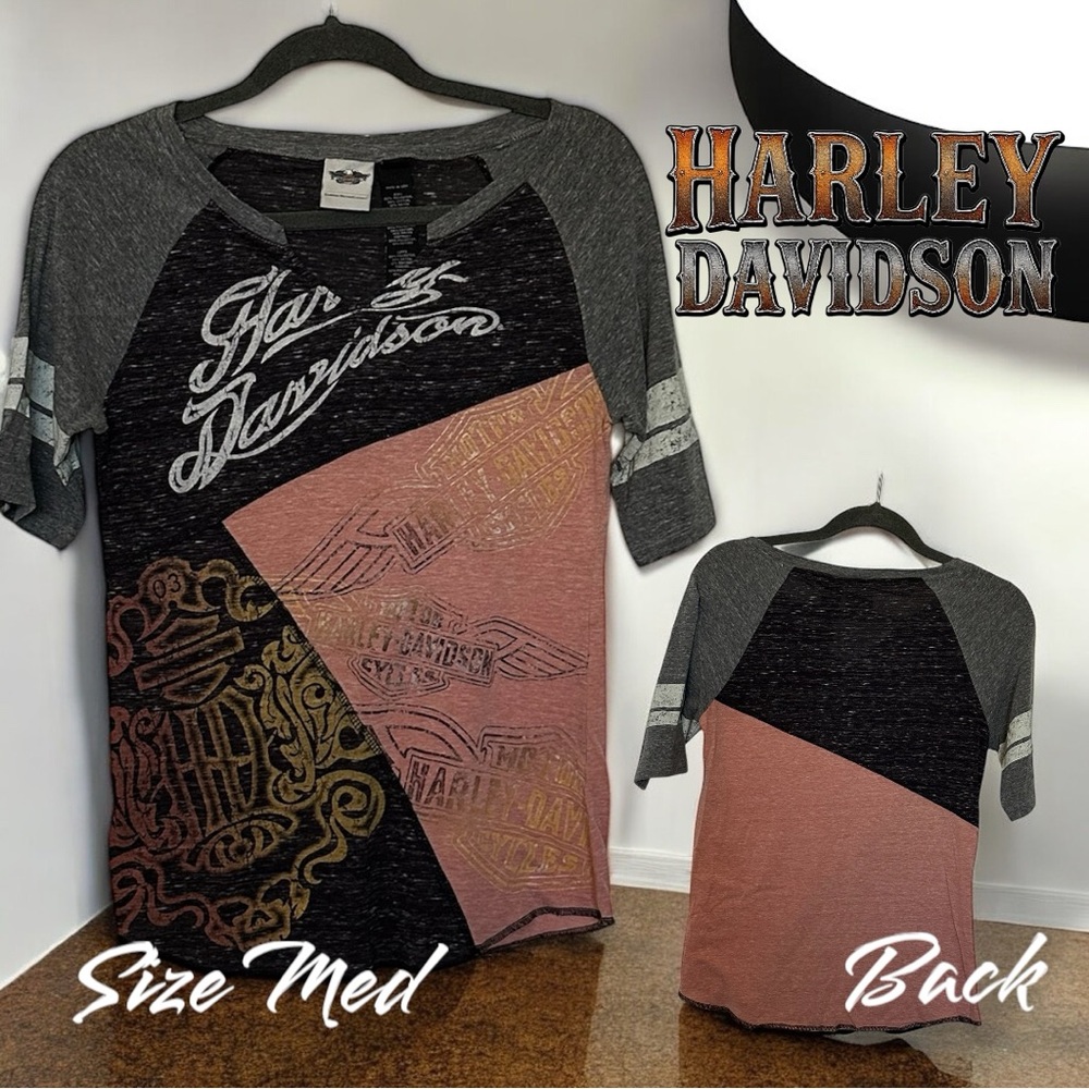 Harley-Davidson Gray and Pink Short Sleeve Tee